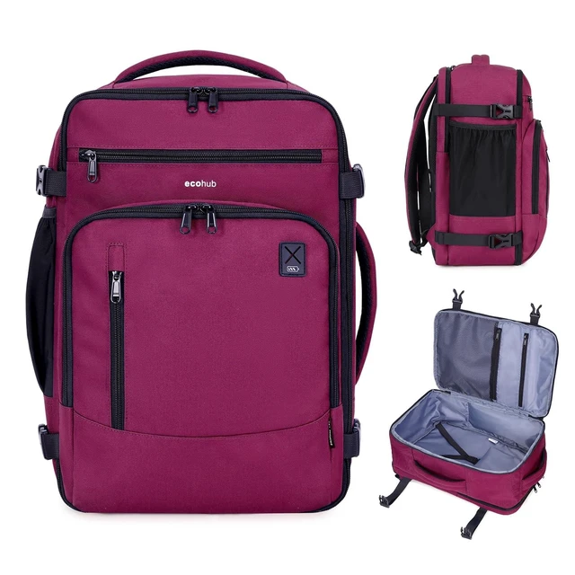 Alt view image 6 of 10 - ECOHUB 17" Small Travel Backpack, United Airlines Personal Item Bag 17x10x9 with 16 Pockets, Water Resistant Rucksacks Fit 15.6" Laptop, AirTag Pocket, Lightweight Casual Daypack, 25L, Red