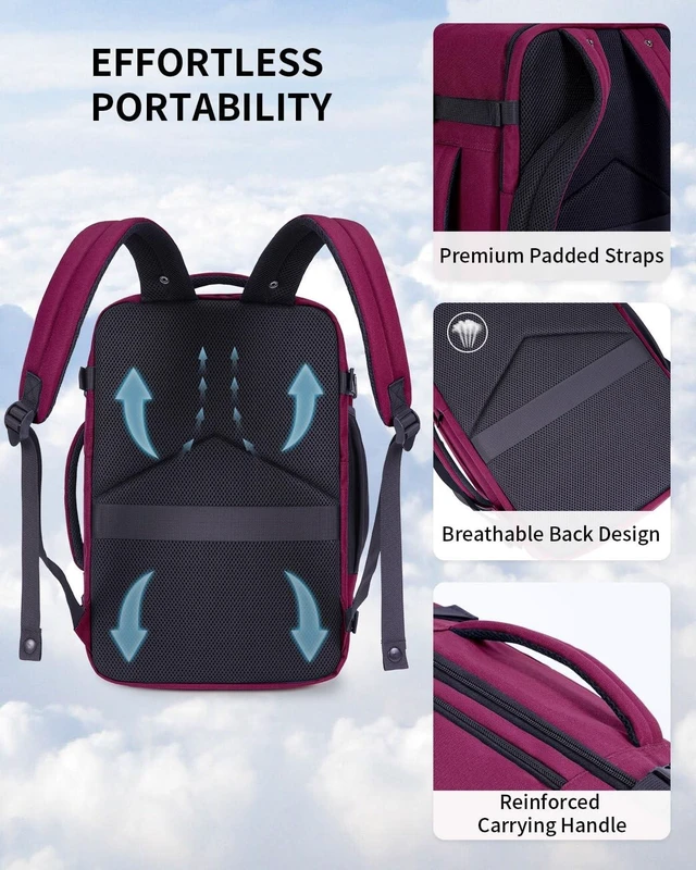Alt view image 10 of 10 - ECOHUB 17" Small Travel Backpack, United Airlines Personal Item Bag 17x10x9 with 16 Pockets, Water Resistant Rucksacks Fit 15.6" Laptop, AirTag Pocket, Lightweight Casual Daypack, 25L, Red