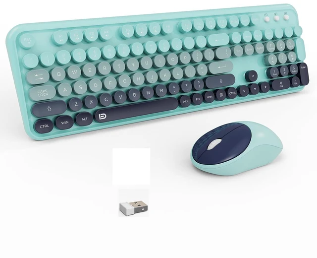 Alt view image 6 of 10 - Keyboard and Mouse Wireless,2.4Ghz Retro Typewriter Style Round Keycap,Full Size Colorful Wireless Keyboard Mouse Combo,Cute Cordless Keyboard Mouse Set for PC Laptop Desktop Computer-Teal