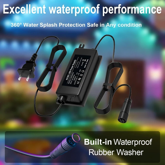 Alt view image 10 of 10 - 24V 60W Waterproof Power Supply for Philips Hue Outdoor Low Voltage Lights Compatible with Compatible with Philips Hue Lily Spot/XL Spot Power Adapter Cord