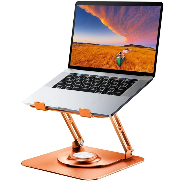 Alt view image 6 of 10 - JOYEKY Laptop Stand for Desk, Adjustable Computer Stand with 360 Rotating Base, Ergonomic Laptop Riser for Collaborative Work, Foldable & Portable Laptop Stand, fits for All 10-16" Laptops (Orange)