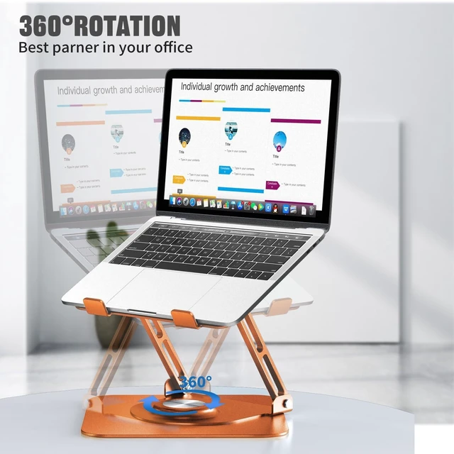 Alt view image 7 of 10 - JOYEKY Laptop Stand for Desk, Adjustable Computer Stand with 360 Rotating Base, Ergonomic Laptop Riser for Collaborative Work, Foldable & Portable Laptop Stand, fits for All 10-16" Laptops (Orange)