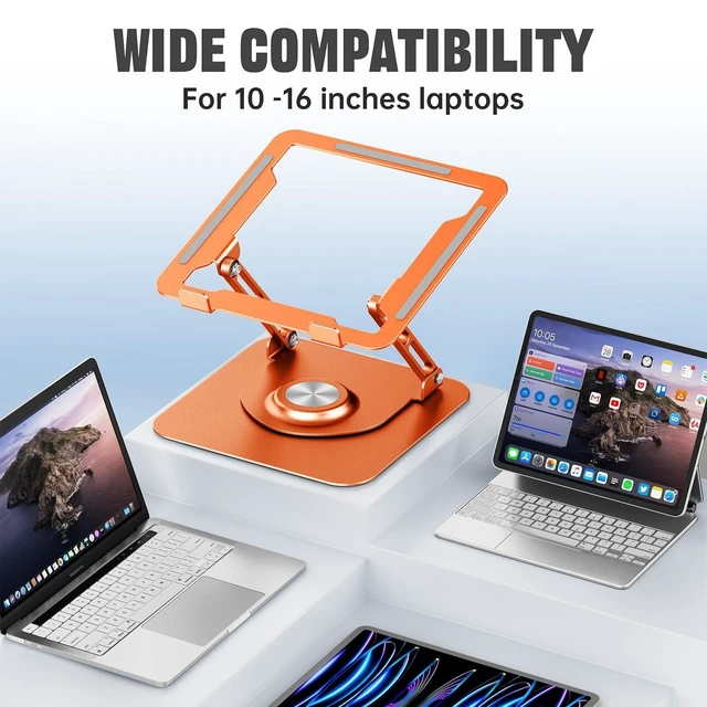 Alt view image 10 of 10 - JOYEKY Laptop Stand for Desk, Adjustable Computer Stand with 360 Rotating Base, Ergonomic Laptop Riser for Collaborative Work, Foldable & Portable Laptop Stand, fits for All 10-16" Laptops (Orange)
