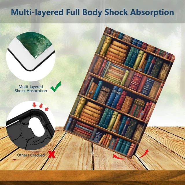 Alt view image 10 of 10 - Slim Case for Kindle Fire HD 8 & 8 Plus Tablet (12th/10th Generation, 2024/2022/2020 Release) 8" Lightweight PU Leather Adjustable Stand Smart Cover with Auto Sleep/Wake, Library Bookshelf