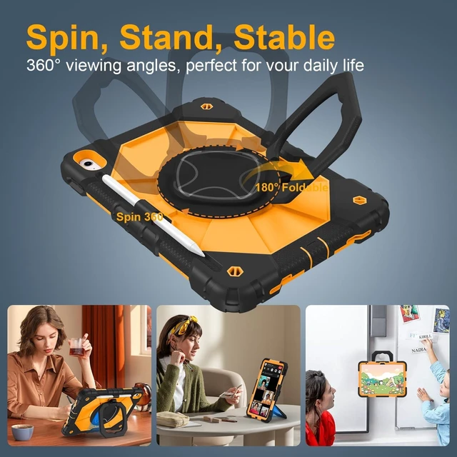 Alt view image 9 of 10 - Case for iPad A16 11th Generation 11 Inch 2025, Auorld for iPad 10th Generation 10.9 inch 2022 case with Screen Protector, 360 Degree Rotating Stand Shoulder Strap Pencil Holder, Black Orange