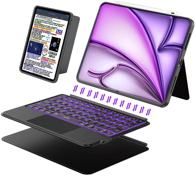 Alt view image 6 of 10 - iPad Keyboard Case for iPad Air 13 inch (M3 M2 2025 2024),Pro 12.9 inch 6/5/4/3rd Gen,Flex Magnetic Detachable Bluetooth Keyboard with Trackpad,Springy Backlit Keys,Slim iPad Case with Stand (Black)