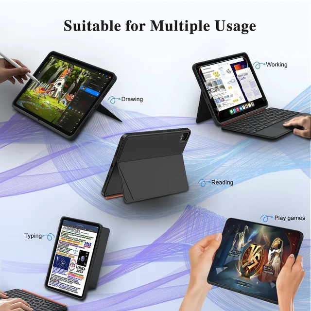 Alt view image 8 of 10 - iPad Keyboard Case for iPad Air 13 inch (M3 M2 2025 2024),Pro 12.9 inch 6/5/4/3rd Gen,Flex Magnetic Detachable Bluetooth Keyboard with Trackpad,Springy Backlit Keys,Slim iPad Case with Stand (Black)
