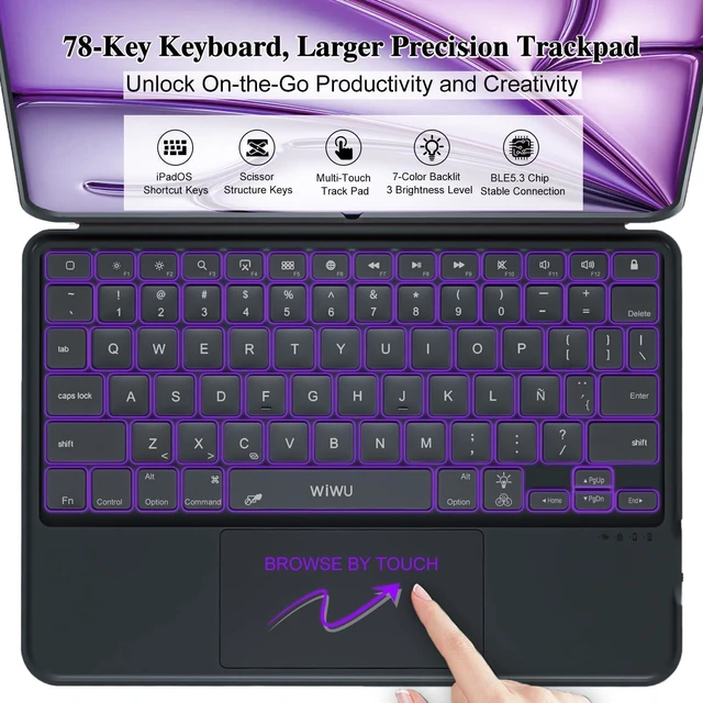 Alt view image 10 of 10 - iPad Keyboard Case for iPad Air 13 inch (M3 M2 2025 2024),Pro 12.9 inch 6/5/4/3rd Gen,Flex Magnetic Detachable Bluetooth Keyboard with Trackpad,Springy Backlit Keys,Slim iPad Case with Stand (Black)