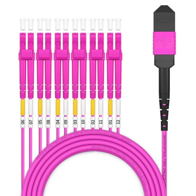 Alt view image 6 of 10 - AMPCOM MPO to LC Breakout Cable 50/125m Multimode OM4(12 Fiber, MPO to LC, Type B, LSZH/Riser, UPC, Magenta) 1m (3ft)