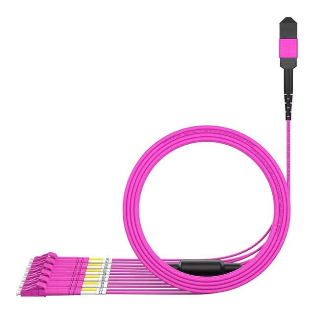 Alt view image 7 of 10 - AMPCOM MPO to LC Breakout Cable 50/125m Multimode OM4(12 Fiber, MPO to LC, Type B, LSZH/Riser, UPC, Magenta) 1m (3ft)