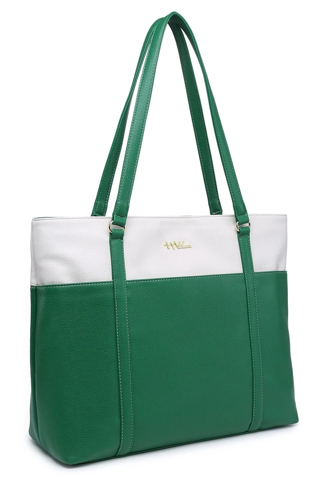 Alt view image 6 of 10 - NNEE Laptop Leather Tote Bag for 15.6 inch Notebook Travel Work Carrying Bag with Smart Trolley Strap Design - Green