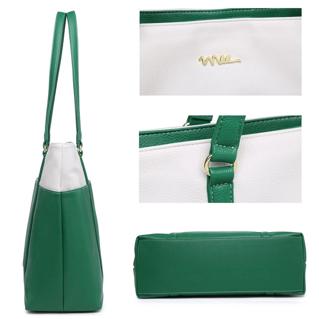 Alt view image 9 of 10 - NNEE Laptop Leather Tote Bag for 15.6 inch Notebook Travel Work Carrying Bag with Smart Trolley Strap Design - Green