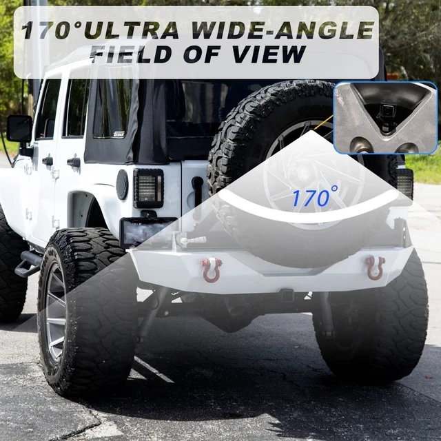 Alt view image 8 of 10 - WASTOREEL Car Backup Camera Reverse Rear View Spare Tire Mount Camera Kit Compatible with Jeep Wrangler JK 2007-2018 W/Wire Adapter Waterproof Wide Angle Guidelines