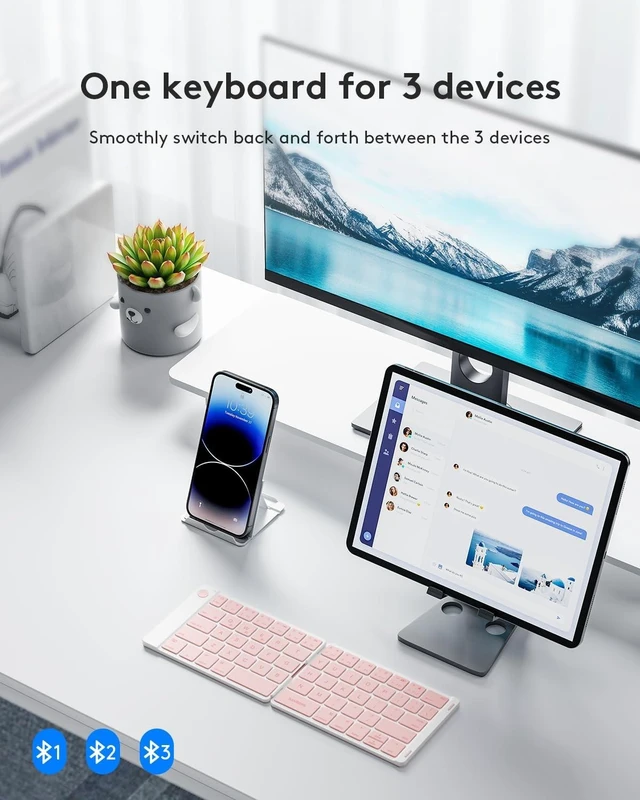 Alt view image 7 of 10 - Samsers Bluetooth Foldable Keyboard - Wireless Portable Folding Keyboard, Full-Size Ultra-Slim Rechargeable Connect Up to 3 Devices for iOS, Android, Windows Phone, Tablet, Laptop - Pink