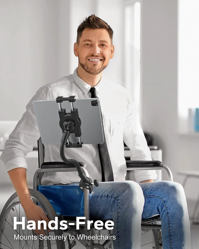 Alt view image 7 of 10 - GDZN Wheelchair & Electric Wheelchairs Tablet Holder for Wheelchairs Pole 0.5"2.1" in Diameter, 360 Adjustable iPad Clamp Fits 4.7"15.6" Tablets, Gooseneck Aluminum Arm, Foldable Design, Anti-Slip