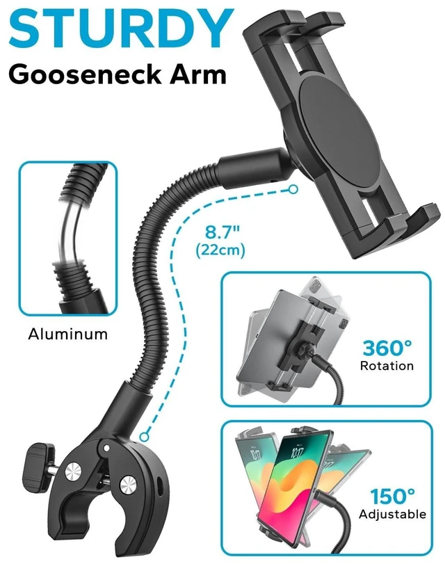 Alt view image 8 of 10 - GDZN Wheelchair & Electric Wheelchairs Tablet Holder for Wheelchairs Pole 0.5"2.1" in Diameter, 360 Adjustable iPad Clamp Fits 4.7"15.6" Tablets, Gooseneck Aluminum Arm, Foldable Design, Anti-Slip