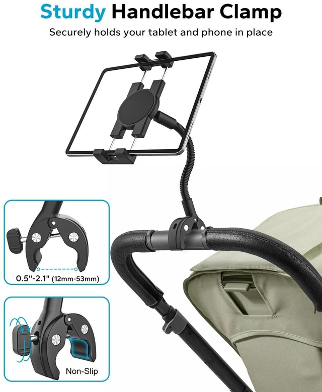 Alt view image 10 of 10 - GDZN Wheelchair & Electric Wheelchairs Tablet Holder for Wheelchairs Pole 0.5"2.1" in Diameter, 360 Adjustable iPad Clamp Fits 4.7"15.6" Tablets, Gooseneck Aluminum Arm, Foldable Design, Anti-Slip