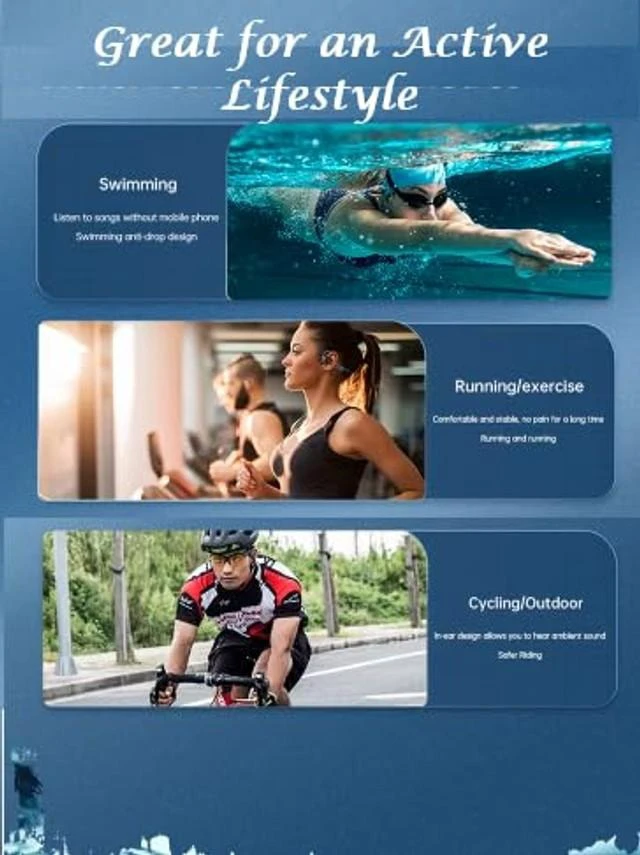 Alt view image 7 of 10 - ECO-BUDDY Swimming Headphones Underwater,IPX8 Waterproof, Bone Conduction Headphones, Open Ear with 32G MP3 Memory for Exercising (Black)