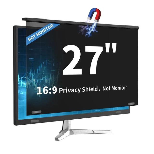 Alt view image 6 of 10 - DEJIMAX Magnetic 27 Inch Computer Privacy Screen for 16:9 Widescreen Monitor, Removable Hanging Anti-Blue Light Computer Screen Privacy Panel, Anti-UV Magnetic Attachment Monitor Privacy Screen