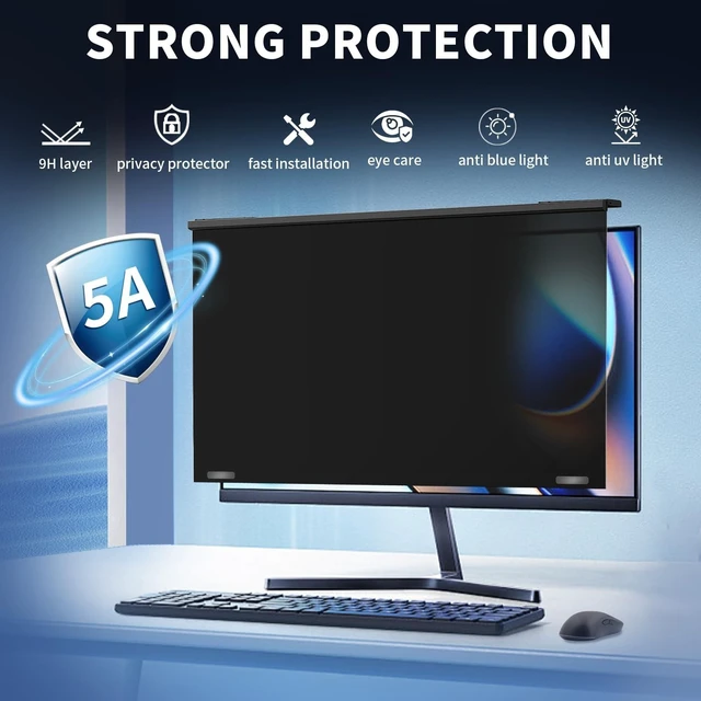 Alt view image 7 of 10 - DEJIMAX Magnetic 27 Inch Computer Privacy Screen for 16:9 Widescreen Monitor, Removable Hanging Anti-Blue Light Computer Screen Privacy Panel, Anti-UV Magnetic Attachment Monitor Privacy Screen