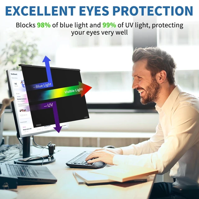 Alt view image 8 of 10 - DEJIMAX Magnetic 27 Inch Computer Privacy Screen for 16:9 Widescreen Monitor, Removable Hanging Anti-Blue Light Computer Screen Privacy Panel, Anti-UV Magnetic Attachment Monitor Privacy Screen