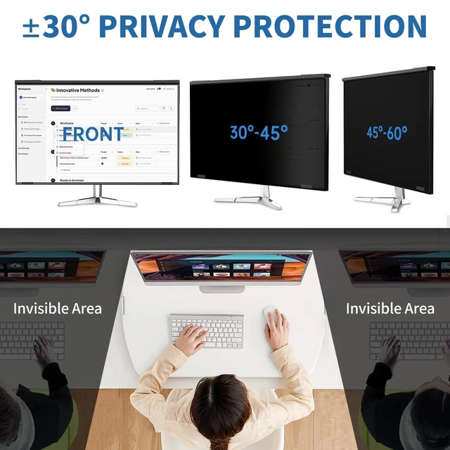 Alt view image 10 of 10 - DEJIMAX Magnetic 27 Inch Computer Privacy Screen for 16:9 Widescreen Monitor, Removable Hanging Anti-Blue Light Computer Screen Privacy Panel, Anti-UV Magnetic Attachment Monitor Privacy Screen