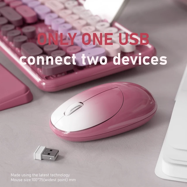 Alt view image 10 of 10 - FCPLU xUBOTIE Wireless Keyboard and Mouse, Colorful 104-Key QWERTY with Round Keys, Phone Holder, Wrist Rest, Power Buttons, 2.4GHz USB for PC Laptop(Rose Red Gradient)