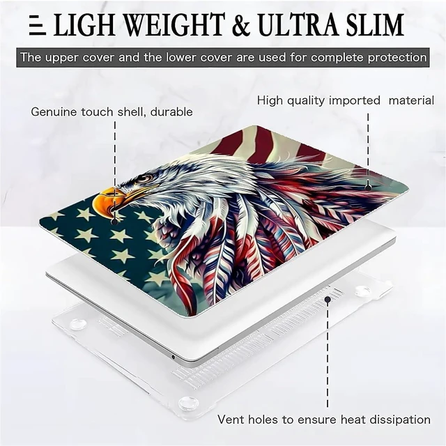 Alt view image 10 of 10 - FKBRCL4U for MacBook Pro 15 Inch Case, Clear Case Flying Feathers Eagle Flag Pattern 2016/2018 Version of A1707/A1990 Plastic Hard Shell Clear Computer Case