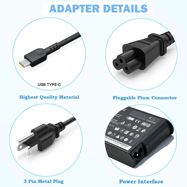 Alt view image 8 of 10 - 135W 100W USB C Charger Compatible with Lenovo ThinkPad P14s P16s P16 T16 T14 Gen 1 2 3 4 ADL135YSDC3A Type -C Laptop or Phone AC Adapter Power