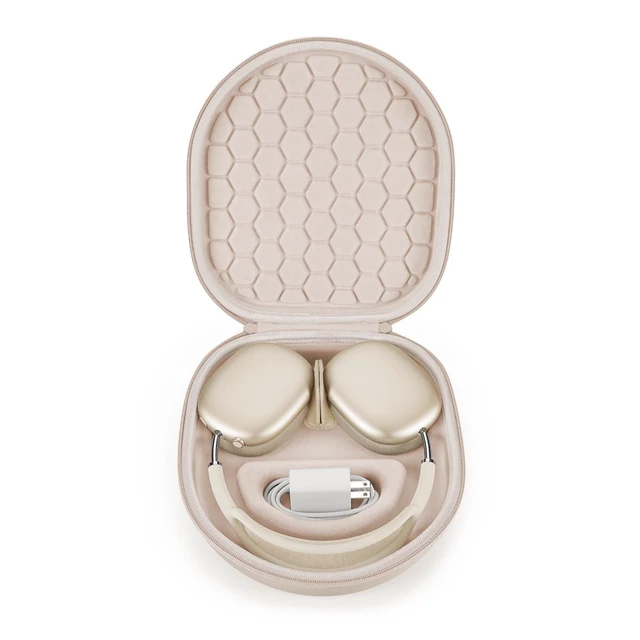 Alt view image 6 of 10 - Smart Case for Apple AirPods Max Headphone Supports Sleep Mode, Hard Organizer Portable Carry Travel Cover Storage Bag (Beige)