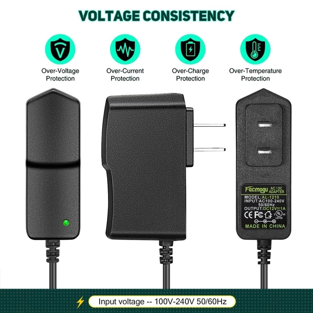 Alt view image 9 of 10 - Facmogu 12V 1A Power Supply Adapters(6 Pack), AC/DC Low Voltage Transformers Converter, AC 100-240V to DC 12V 1A Wall Adapter for LED Strip Light, Router, Power Cord with 5.5x2.5mm and 5.5x2.1mm Tips