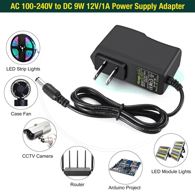Alt view image 10 of 10 - Facmogu 12V 1A Power Supply Adapters(6 Pack), AC/DC Low Voltage Transformers Converter, AC 100-240V to DC 12V 1A Wall Adapter for LED Strip Light, Router, Power Cord with 5.5x2.5mm and 5.5x2.1mm Tips