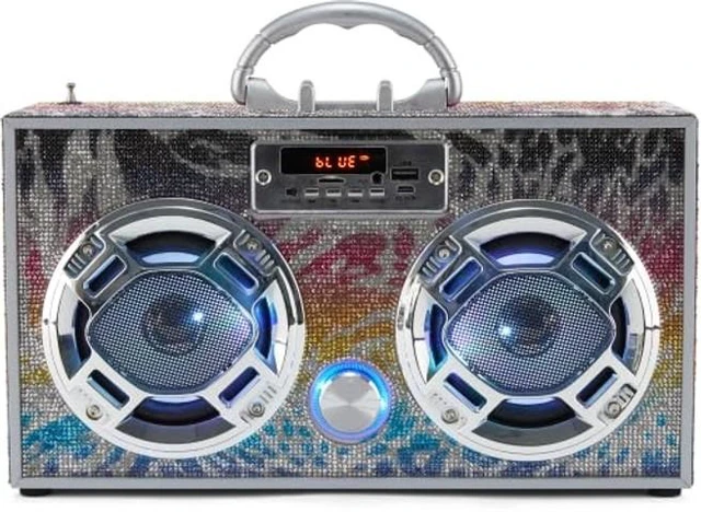 Alt view image 6 of 10 - Wireless Express - Boombox Speaker with LED Lights Retro Bluetooth Speaker w/Enhanced FM Radio - Perfect for Home and Outdoor (Animal Bling)