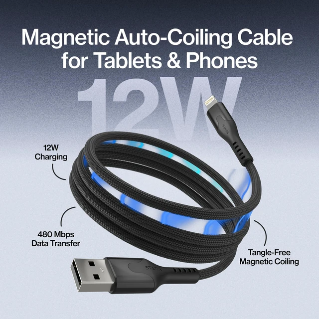 Alt view image 7 of 10 - Statik MagStack USB A to iPhone Cable MFi Certified, Clutter-Free Magnetic Charging Cable, Anti-Tangle Phone Charger Cord, 12W, Compatible with iPhone 14 Pro Max, 13 12 11, 3FT/1M