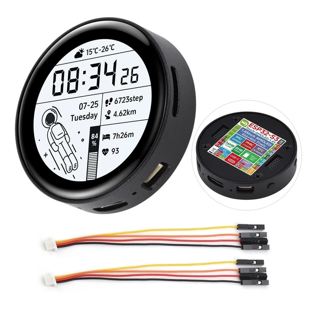 Alt view image 6 of 10 - Waveshare ESP32-S3 1.43inch AMOLED Display Development Board, 466466, QSPI Interface Round Display, Onboard Accelerometer and Gyroscope Sensor, RTC Chip, with Metal Case