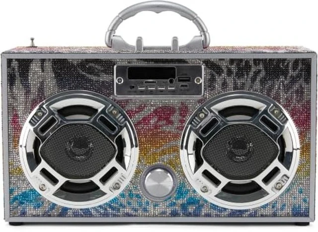 Alt view image 9 of 10 - Wireless Express - Boombox Speaker with LED Lights Retro Bluetooth Speaker w/Enhanced FM Radio - Perfect for Home and Outdoor (Animal Bling)