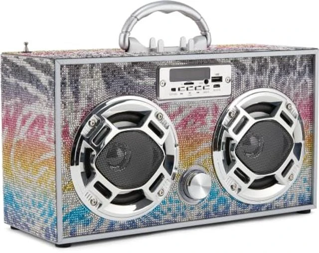 Alt view image 10 of 10 - Wireless Express - Boombox Speaker with LED Lights Retro Bluetooth Speaker w/Enhanced FM Radio - Perfect for Home and Outdoor (Animal Bling)