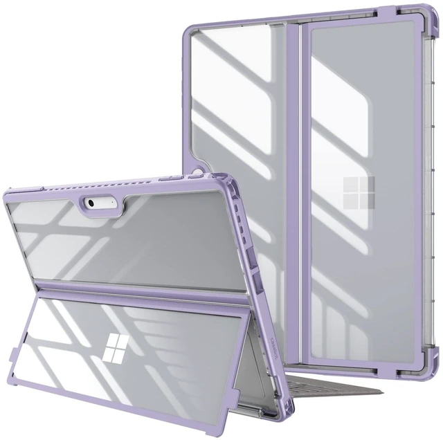 Alt view image 6 of 10 - Fintie Hard Case for 13 Inch Microsoft Surface Pro 11/10/9 - Shockproof Folio Rugged Cover with Clear Transparent Back Shell Compatible with Type Cover Keyboard, Lilac Purple