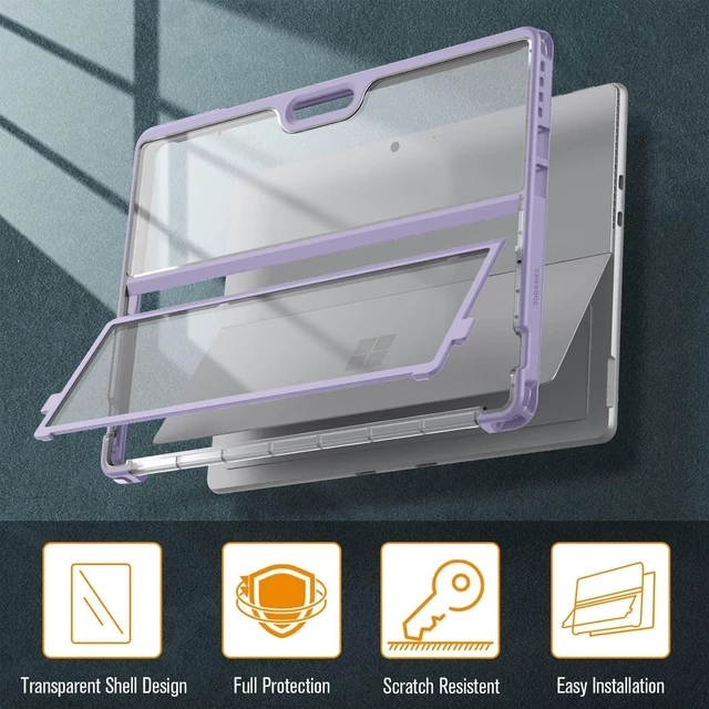 Alt view image 8 of 10 - Fintie Hard Case for 13 Inch Microsoft Surface Pro 11/10/9 - Shockproof Folio Rugged Cover with Clear Transparent Back Shell Compatible with Type Cover Keyboard, Lilac Purple
