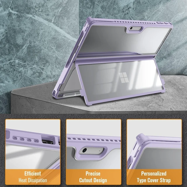 Alt view image 9 of 10 - Fintie Hard Case for 13 Inch Microsoft Surface Pro 11/10/9 - Shockproof Folio Rugged Cover with Clear Transparent Back Shell Compatible with Type Cover Keyboard, Lilac Purple