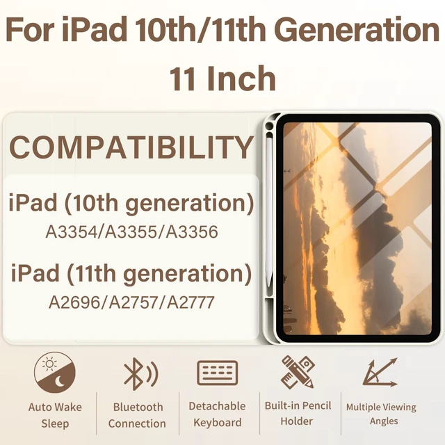Alt view image 7 of 10 - BQDIYOO Case for iPad 11th/10th Generation with Keyboard, 11 inch A16/10.9" iPad 10 Case (2025/2022) with Pencil Holder, Wireless Keyboard and Slim Lightweight Soft Cover Auto Wake/Sleep, Cream White