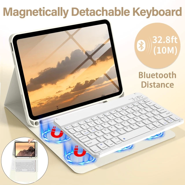Alt view image 9 of 10 - BQDIYOO Case for iPad 11th/10th Generation with Keyboard, 11 inch A16/10.9" iPad 10 Case (2025/2022) with Pencil Holder, Wireless Keyboard and Slim Lightweight Soft Cover Auto Wake/Sleep, Cream White