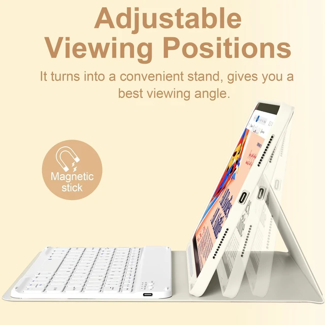 Alt view image 10 of 10 - BQDIYOO Case for iPad 11th/10th Generation with Keyboard, 11 inch A16/10.9" iPad 10 Case (2025/2022) with Pencil Holder, Wireless Keyboard and Slim Lightweight Soft Cover Auto Wake/Sleep, Cream White
