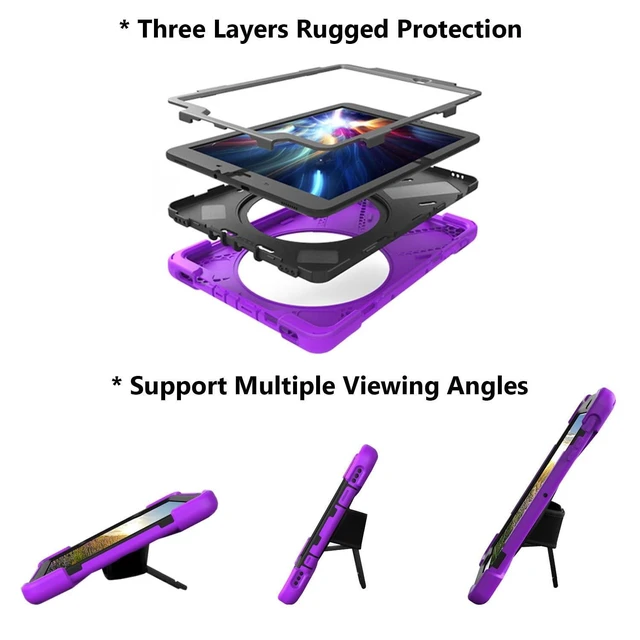 Alt view image 9 of 10 - Case for Samsung Galaxy Tab A 10.1 2019 (SM-T510/T515/T517),Portable Heavy Duty Dropproof Protective Cover Case with 360 Rotating Stand,Handle & Shoulder Strap,Stylus Pen (New Purple)