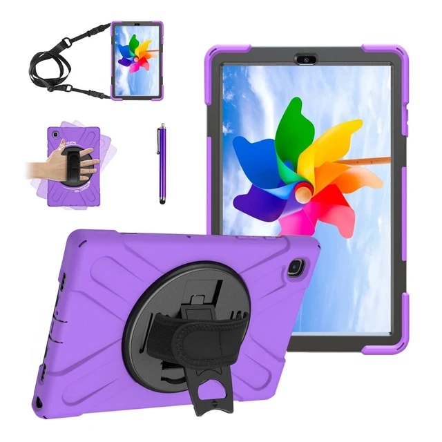 Alt view image 10 of 10 - Case for Samsung Galaxy Tab A 10.1 2019 (SM-T510/T515/T517),Portable Heavy Duty Dropproof Protective Cover Case with 360 Rotating Stand,Handle & Shoulder Strap,Stylus Pen (New Purple)
