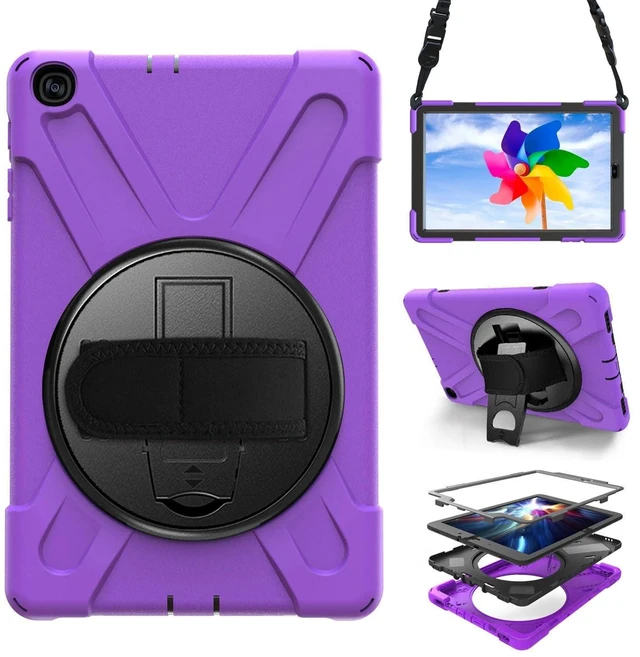 Alt view image 6 of 10 - Case for Samsung Galaxy Tab A 10.1 2019 (SM-T510/T515/T517),Portable Heavy Duty Dropproof Protective Cover Case with 360 Rotating Stand,Handle & Shoulder Strap,Stylus Pen (New Purple)