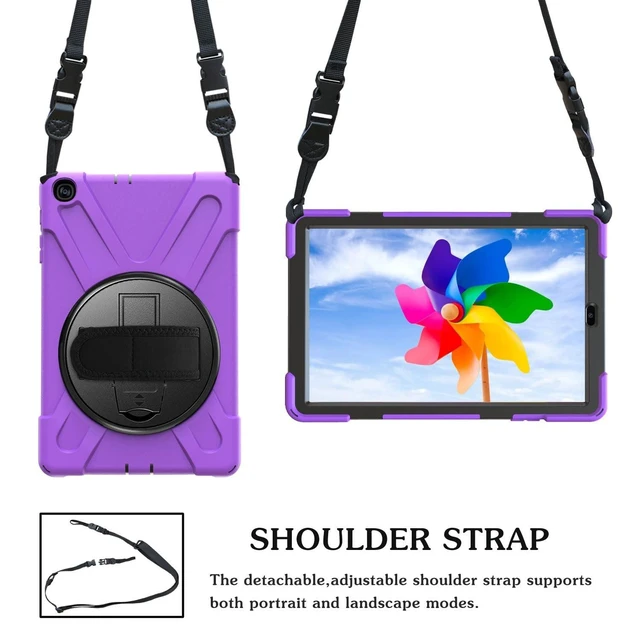 Alt view image 8 of 10 - Case for Samsung Galaxy Tab A 10.1 2019 (SM-T510/T515/T517),Portable Heavy Duty Dropproof Protective Cover Case with 360 Rotating Stand,Handle & Shoulder Strap,Stylus Pen (New Purple)