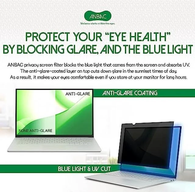 Alt view image 8 of 10 - ANBAC 15.6 Inch Laptop Privacy Screen Shield for 16:9 Wide Display - Anti Glare Computer Privacy Screen Cover ^^ Blue Light Blocking Screen Protector ^^ Scratch Resistant UV Filter ^^ Attachment Type