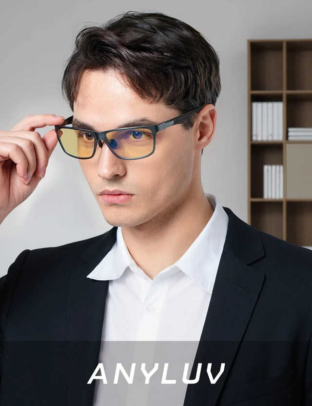 Alt view image 7 of 10 - ANYLUV Blue Light Blocking Glasses Men Computer Gaming Glasses Lightweight Al-Mg Metal Anti Eyestrain Eye Protection