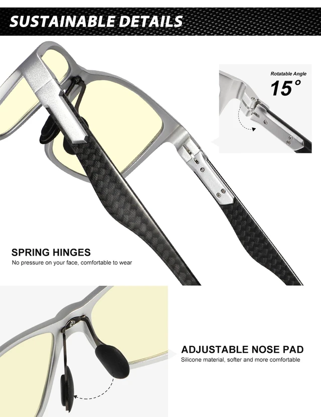 Alt view image 9 of 10 - ANYLUV Blue Light Blocking Glasses Men Computer Gaming Glasses Lightweight Al-Mg Metal Anti Eyestrain Eye Protection